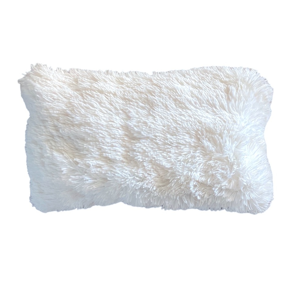 Tozai Faux Fur Lumbar Pillow 18” x 11” Home Decor Contemporary Accent Chic White